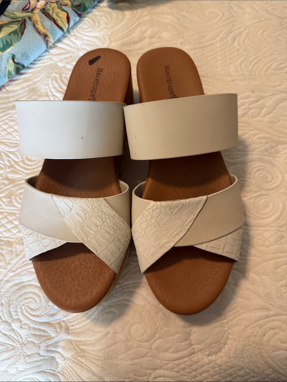 BareTraps Cream Double-Strap Slide Sandals